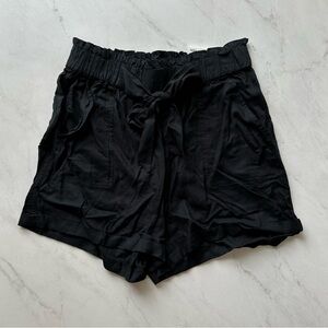 Black High Waisted Paperbag Shorts with Bow